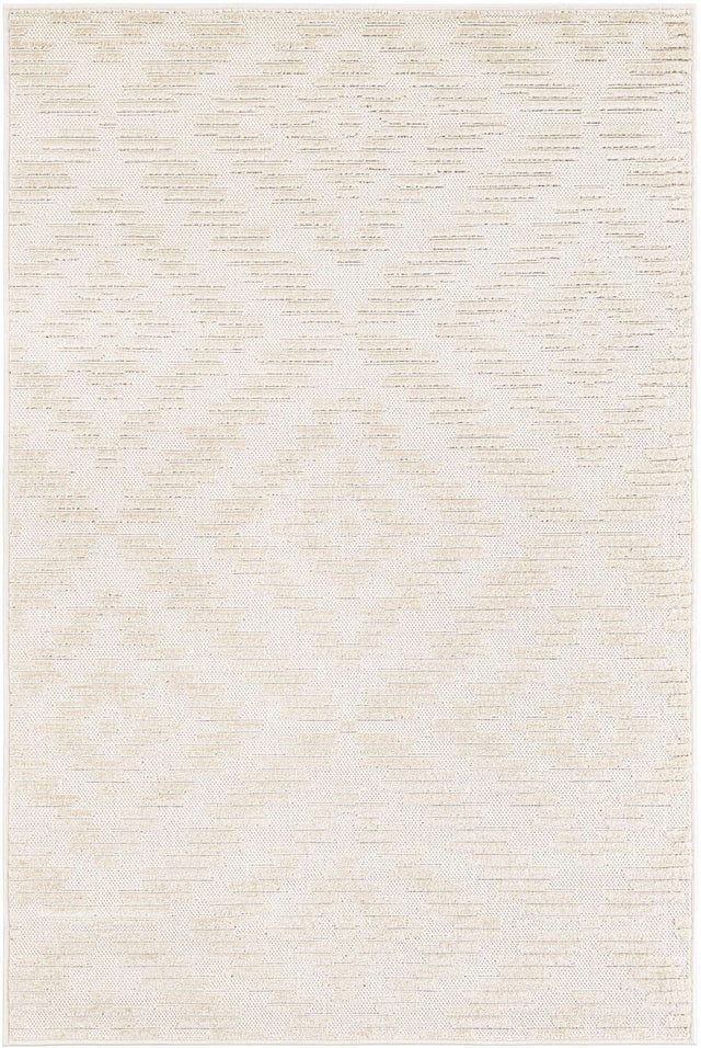 Beige and Ivory 4' 1 x 6' 1 Sabrina Soto Outdoor Rectangle Area Rug Weather Resistant for Patio, Deck, Terrace, Balcony, Porch Durable Carpet for Exterior Home Design for Sale at Rug Engine