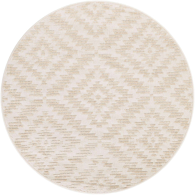 Beige and Ivory 5' 1 x 5' 1 Sabrina Soto Outdoor Round Area Rug Weather Resistant for Patio, Deck, Terrace, Balcony, Porch Durable Carpet for Exterior Home Design for Sale at Rug Engine