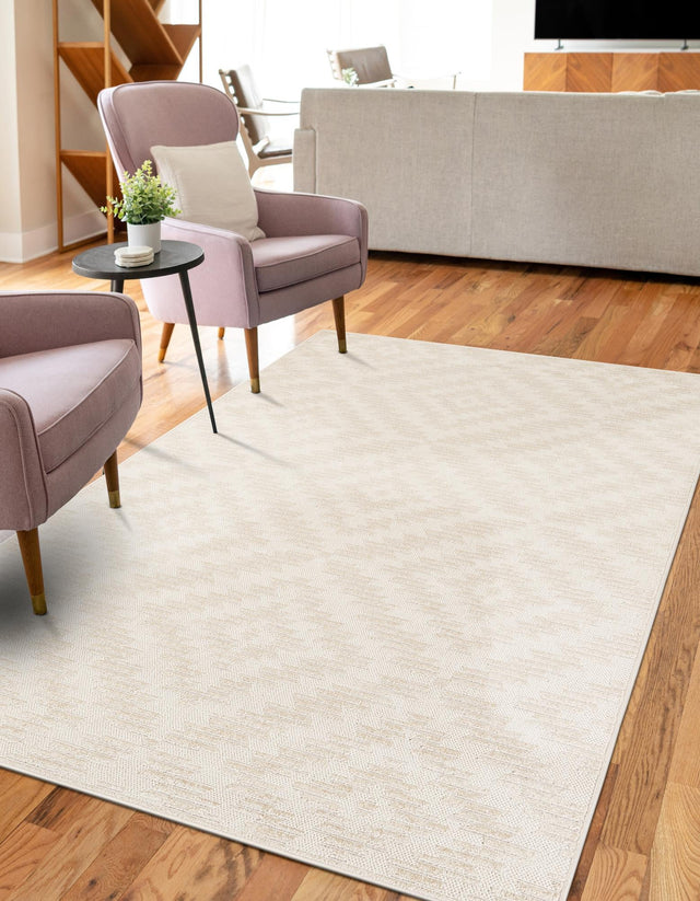 Beige and Ivory 6' 1 x 9' Sabrina Soto Outdoor Rectangle Area Rug Weather Resistant for Patio, Deck, Terrace, Balcony, Porch Durable Carpet for Exterior Home Design for Sale at Rug Engine