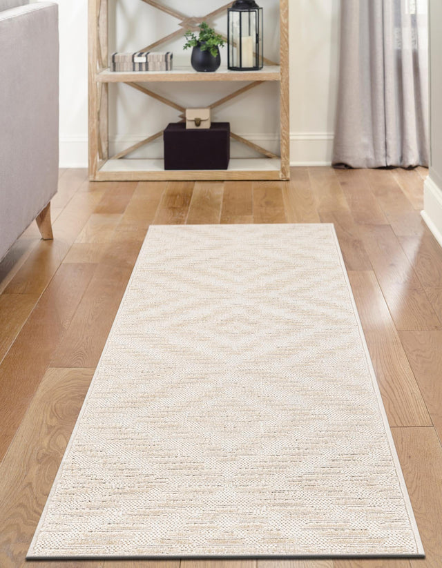 Beige and Ivory 2' x 8' Sabrina Soto Outdoor Runner Area Rug Weather Resistant for Patio, Deck, Terrace, Balcony, Porch Durable Carpet for Exterior Home Design for Sale at Rug Engine