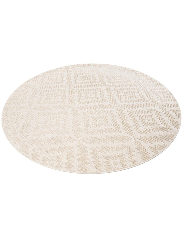 Beige and Ivory 7' 10 x 7' 10 Sabrina Soto Outdoor Round Area Rug Weather Resistant for Patio, Deck, Terrace, Balcony, Porch Durable Carpet for Exterior Home Design for Sale at Rug Engine