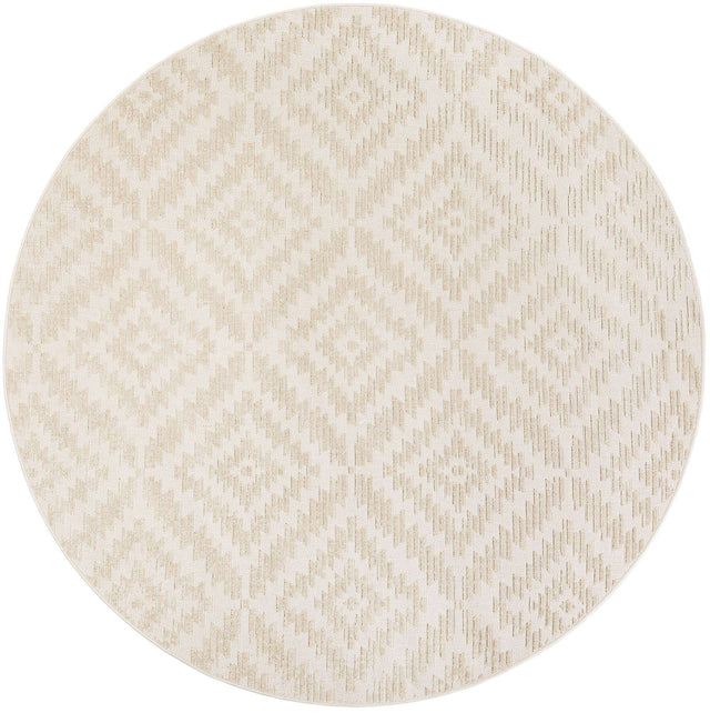 Beige and Ivory 7' 10 x 7' 10 Sabrina Soto Outdoor Round Area Rug Weather Resistant for Patio, Deck, Terrace, Balcony, Porch Durable Carpet for Exterior Home Design for Sale at Rug Engine