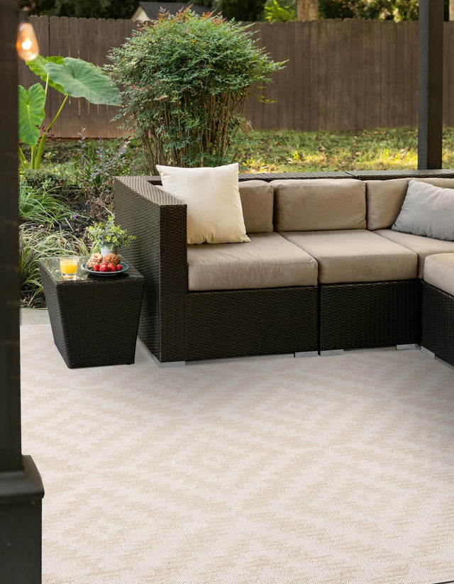Beige and Ivory 10' x 10' Sabrina Soto Outdoor Square Area Rug Weather Resistant for Patio, Deck, Terrace, Balcony, Porch Durable Carpet for Exterior Home Design for Sale at Rug Engine
