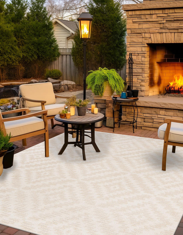 Beige and Ivory 10' x 10' Sabrina Soto Outdoor Square Area Rug Weather Resistant for Patio, Deck, Terrace, Balcony, Porch Durable Carpet for Exterior Home Design for Sale at Rug Engine