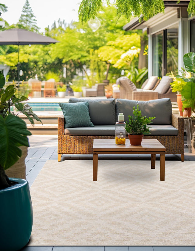 Beige and Ivory 7' 10 x 7' 10 Sabrina Soto Outdoor Square Area Rug Weather Resistant for Patio, Deck, Terrace, Balcony, Porch Durable Carpet for Exterior Home Design for Sale at Rug Engine
