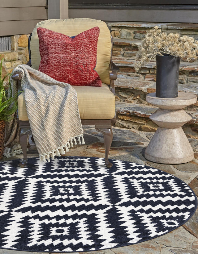 Navy Blue 3' 1 x 3' 1 Sabrina Soto Outdoor Round Area Rug Weather Resistant for Patio, Deck, Terrace, Balcony, Porch Durable Carpet for Exterior Home Design for Sale at Rug Engine