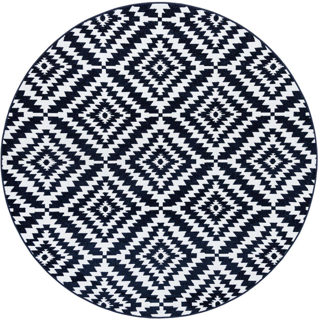 Navy Blue 7' 10 x 7' 10 Sabrina Soto Outdoor Round Area Rug Weather Resistant for Patio, Deck, Terrace, Balcony, Porch Durable Carpet for Exterior Home Design for Sale at Rug Engine