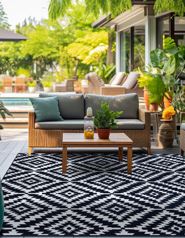 Navy Blue 7' 10 x 7' 10 Sabrina Soto Outdoor Square Area Rug Weather Resistant for Patio, Deck, Terrace, Balcony, Porch Durable Carpet for Exterior Home Design for Sale at Rug Engine