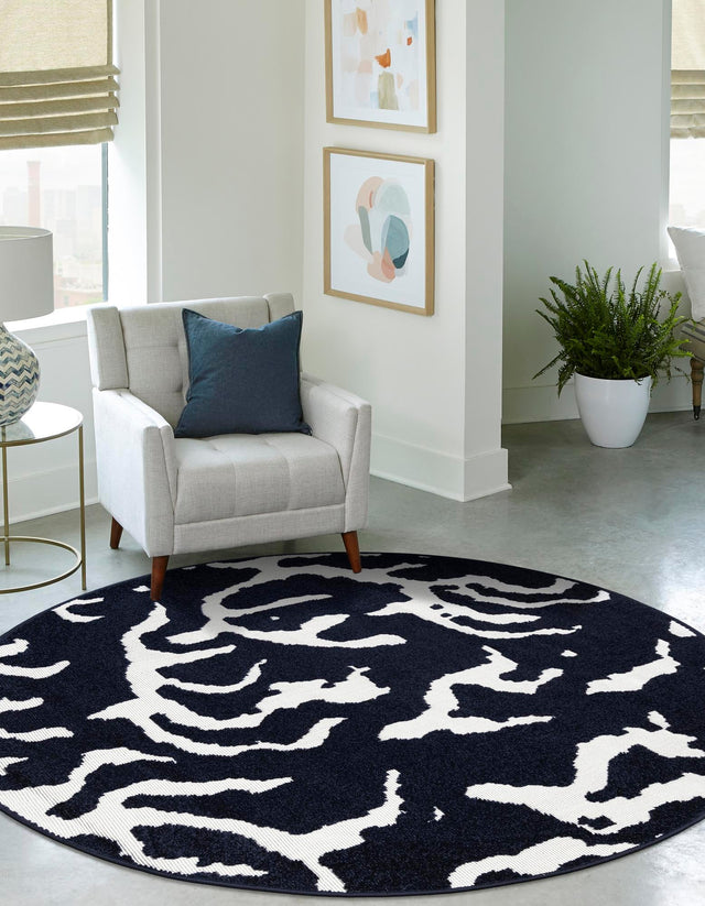 Navy Blue 5' 1 x 5' 1 Sabrina Soto Outdoor Round Area Rug Weather Resistant for Patio, Deck, Terrace, Balcony, Porch Durable Carpet for Exterior Home Design for Sale at Rug Engine