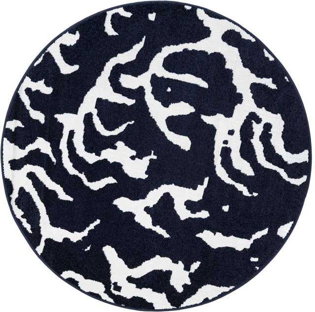 Navy Blue 5' 1 x 5' 1 Sabrina Soto Outdoor Round Area Rug Weather Resistant for Patio, Deck, Terrace, Balcony, Porch Durable Carpet for Exterior Home Design for Sale at Rug Engine