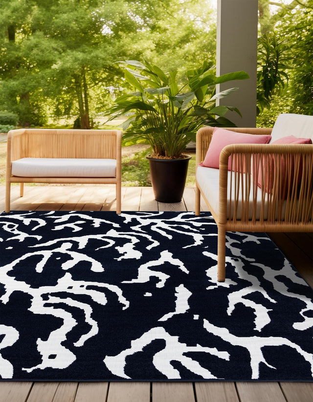 Navy Blue 10' x 10' Sabrina Soto Outdoor Square Area Rug Weather Resistant for Patio, Deck, Terrace, Balcony, Porch Durable Carpet for Exterior Home Design for Sale at Rug Engine