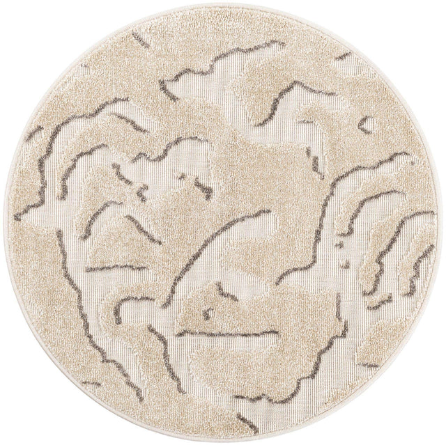 Beige and Ivory 3' 1 x 3' 1 Sabrina Soto Outdoor Round Area Rug Weather Resistant for Patio, Deck, Terrace, Balcony, Porch Durable Carpet for Exterior Home Design for Sale at Rug Engine
