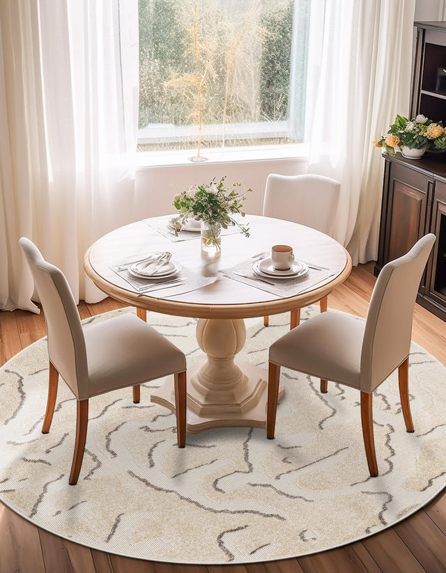 Beige and Ivory 5' 1 x 5' 1 Sabrina Soto Outdoor Round Area Rug Weather Resistant for Patio, Deck, Terrace, Balcony, Porch Durable Carpet for Exterior Home Design for Sale at Rug Engine