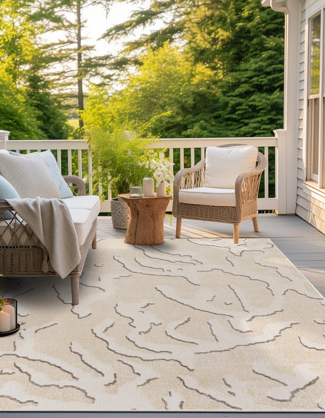 Beige and Ivory 7' 10 x 7' 10 Sabrina Soto Outdoor Square Area Rug Weather Resistant for Patio, Deck, Terrace, Balcony, Porch Durable Carpet for Exterior Home Design for Sale at Rug Engine