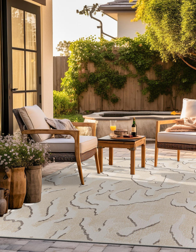Beige and Ivory 7' 10 x 7' 10 Sabrina Soto Outdoor Square Area Rug Weather Resistant for Patio, Deck, Terrace, Balcony, Porch Durable Carpet for Exterior Home Design for Sale at Rug Engine