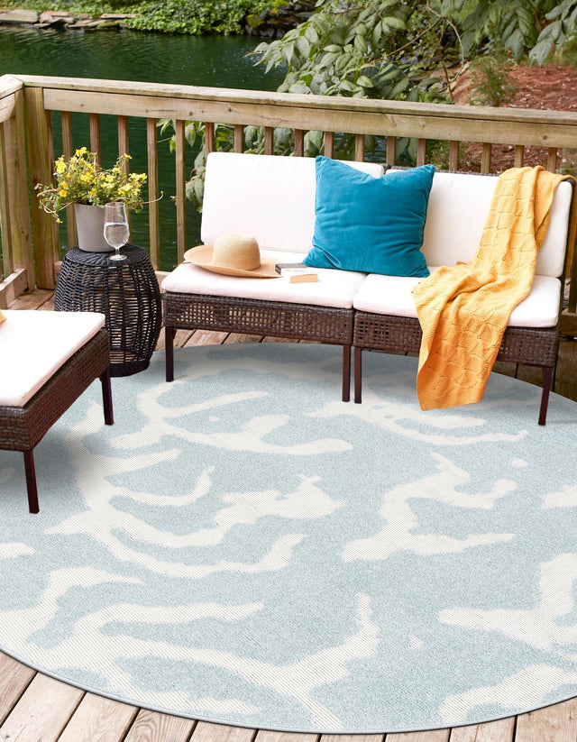 Light Blue 7' 10 x 7' 10 Sabrina Soto Outdoor Round Area Rug Weather Resistant for Patio, Deck, Terrace, Balcony, Porch Durable Carpet for Exterior Home Design for Sale at Rug Engine