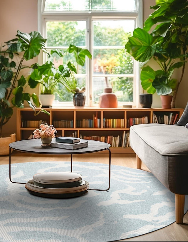 Light Blue 10' x 10' Sabrina Soto Outdoor Round Area Rug Weather Resistant for Patio, Deck, Terrace, Balcony, Porch Durable Carpet for Exterior Home Design for Sale at Rug Engine