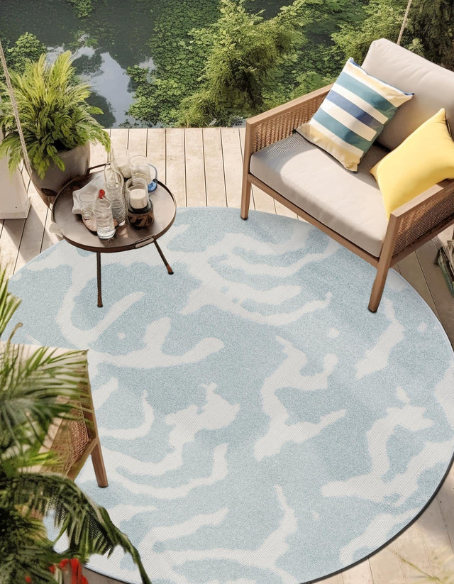 Light Blue 10' x 10' Sabrina Soto Outdoor Round Area Rug Weather Resistant for Patio, Deck, Terrace, Balcony, Porch Durable Carpet for Exterior Home Design for Sale at Rug Engine