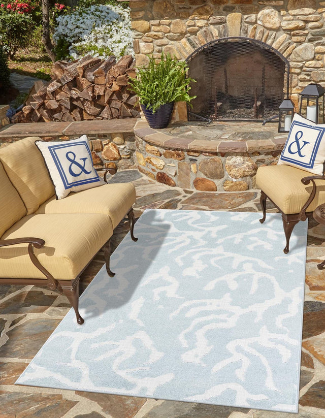 Light Blue 6' 1 x 9' Sabrina Soto Outdoor Rectangle Area Rug Weather Resistant for Patio, Deck, Terrace, Balcony, Porch Durable Carpet for Exterior Home Design for Sale at Rug Engine
