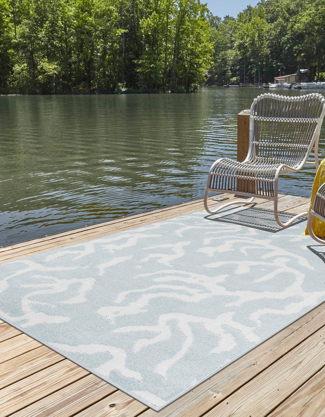 Light Blue 6' 1 x 9' Sabrina Soto Outdoor Rectangle Area Rug Weather Resistant for Patio, Deck, Terrace, Balcony, Porch Durable Carpet for Exterior Home Design for Sale at Rug Engine