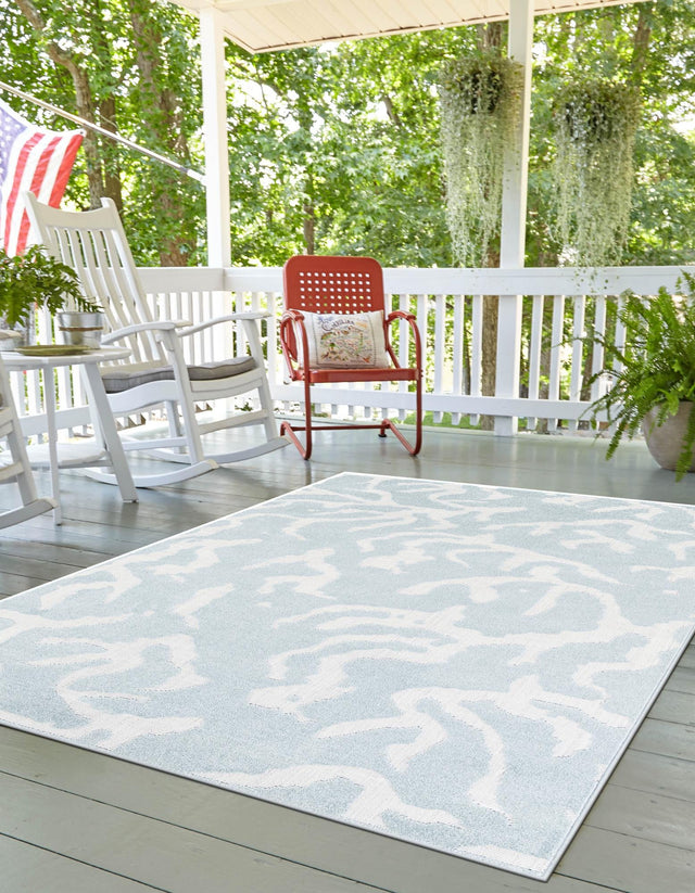 Light Blue 6' 1 x 9' Sabrina Soto Outdoor Rectangle Area Rug Weather Resistant for Patio, Deck, Terrace, Balcony, Porch Durable Carpet for Exterior Home Design for Sale at Rug Engine