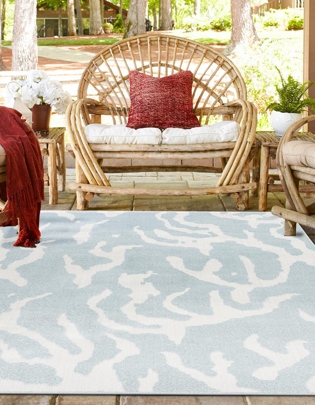 Light Blue 7' 10 x 7' 10 Sabrina Soto Outdoor Square Area Rug Weather Resistant for Patio, Deck, Terrace, Balcony, Porch Durable Carpet for Exterior Home Design for Sale at Rug Engine