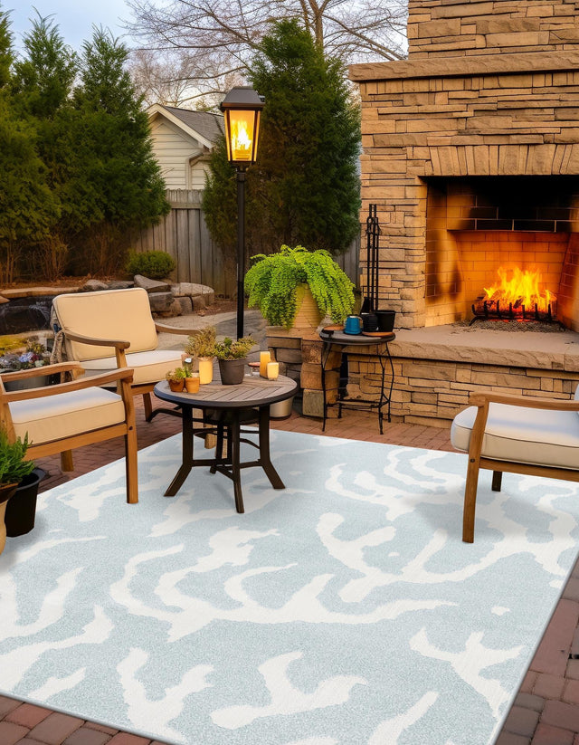 Light Blue 10' x 10' Sabrina Soto Outdoor Square Area Rug Weather Resistant for Patio, Deck, Terrace, Balcony, Porch Durable Carpet for Exterior Home Design for Sale at Rug Engine