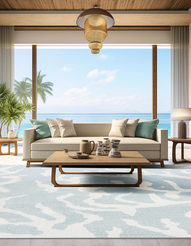 Light Blue 7' 10 x 7' 10 Sabrina Soto Outdoor Square Area Rug Weather Resistant for Patio, Deck, Terrace, Balcony, Porch Durable Carpet for Exterior Home Design for Sale at Rug Engine