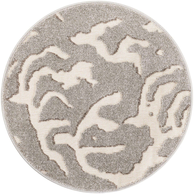 Gray 3' 1 x 3' 1 Sabrina Soto Outdoor Round Area Rug Weather Resistant for Patio, Deck, Terrace, Balcony, Porch Durable Carpet for Exterior Home Design for Sale at Rug Engine