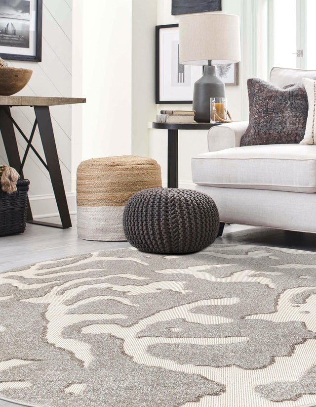 Gray 3' 1 x 3' 1 Sabrina Soto Outdoor Round Area Rug Weather Resistant for Patio, Deck, Terrace, Balcony, Porch Durable Carpet for Exterior Home Design for Sale at Rug Engine