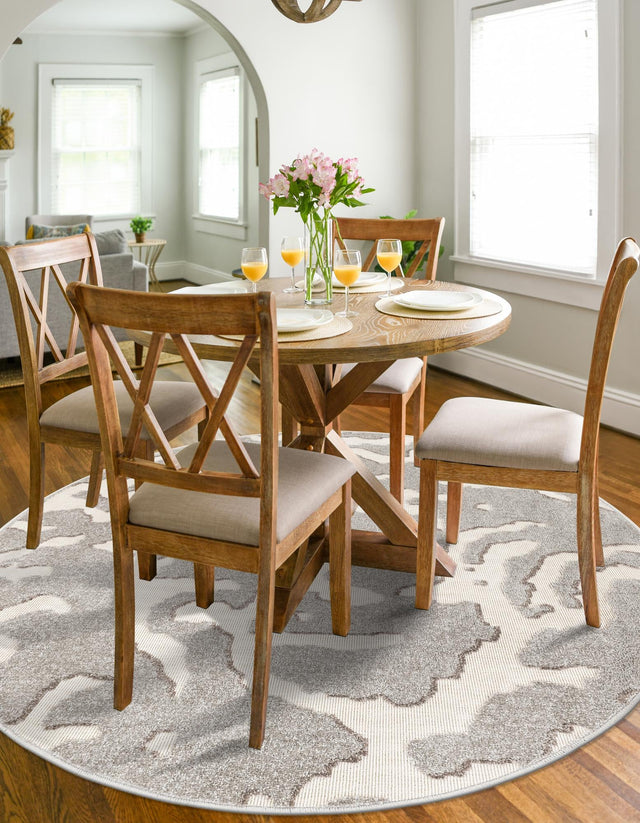 Gray 7' 10 x 7' 10 Sabrina Soto Outdoor Round Area Rug Weather Resistant for Patio, Deck, Terrace, Balcony, Porch Durable Carpet for Exterior Home Design for Sale at Rug Engine