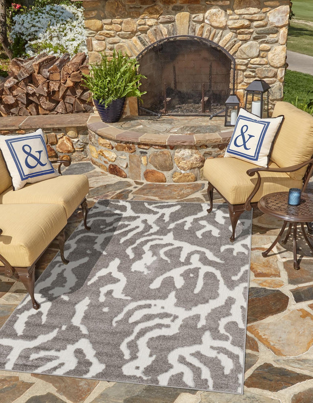 Gray 7' 10 x 10' Sabrina Soto Outdoor Rectangle Area Rug Weather Resistant for Patio, Deck, Terrace, Balcony, Porch Durable Carpet for Exterior Home Design for Sale at Rug Engine