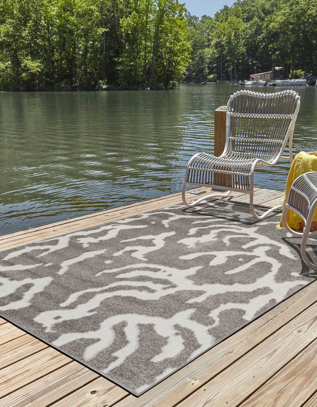 Gray 7' 10 x 10' Sabrina Soto Outdoor Rectangle Area Rug Weather Resistant for Patio, Deck, Terrace, Balcony, Porch Durable Carpet for Exterior Home Design for Sale at Rug Engine