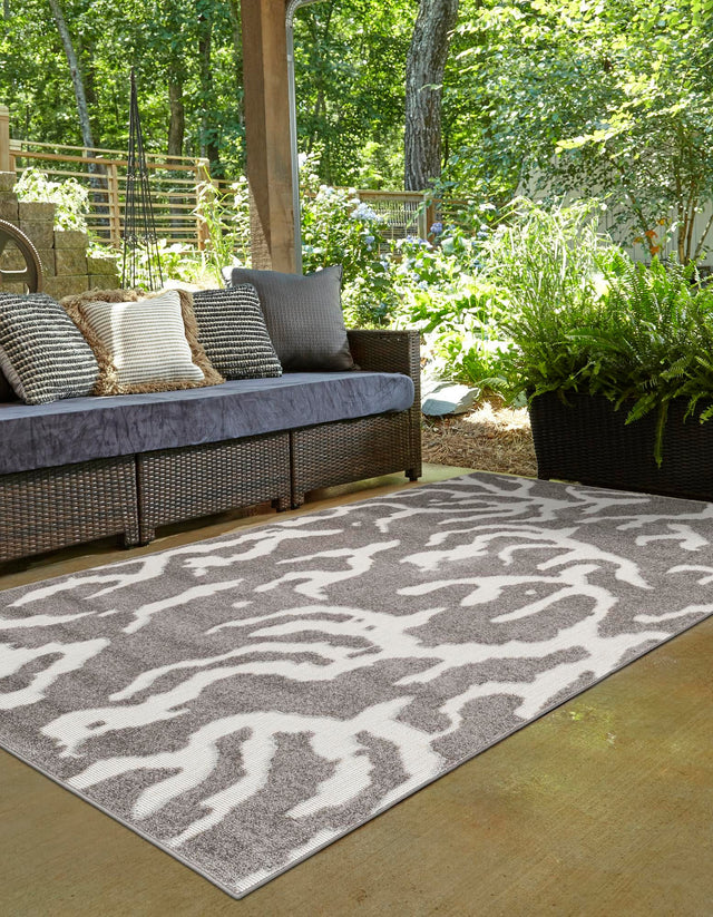 Gray 9' x 12' Sabrina Soto Outdoor Rectangle Area Rug Weather Resistant for Patio, Deck, Terrace, Balcony, Porch Durable Carpet for Exterior Home Design for Sale at Rug Engine