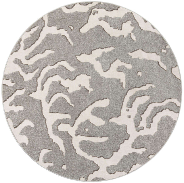 Gray 7' 10 x 7' 10 Sabrina Soto Outdoor Round Area Rug Weather Resistant for Patio, Deck, Terrace, Balcony, Porch Durable Carpet for Exterior Home Design for Sale at Rug Engine