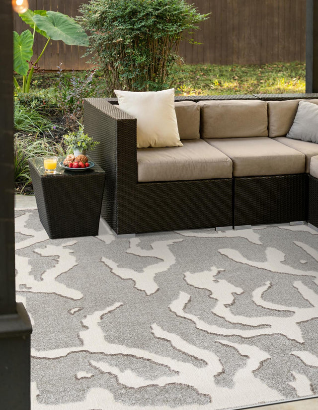 Gray 10' x 10' Sabrina Soto Outdoor Square Area Rug Weather Resistant for Patio, Deck, Terrace, Balcony, Porch Durable Carpet for Exterior Home Design for Sale at Rug Engine