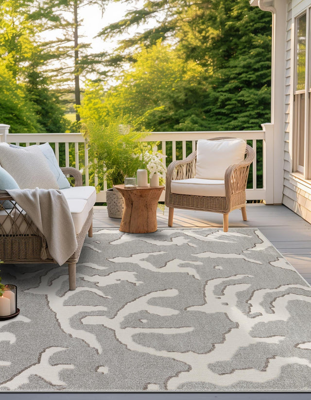 Gray 10' x 10' Sabrina Soto Outdoor Square Area Rug Weather Resistant for Patio, Deck, Terrace, Balcony, Porch Durable Carpet for Exterior Home Design for Sale at Rug Engine