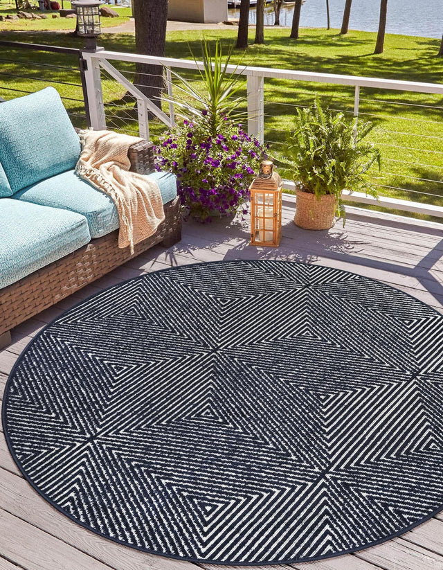 Navy Blue 3' 1 x 3' 1 Sabrina Soto Outdoor Round Area Rug Weather Resistant for Patio, Deck, Terrace, Balcony, Porch Durable Carpet for Exterior Home Design for Sale at Rug Engine