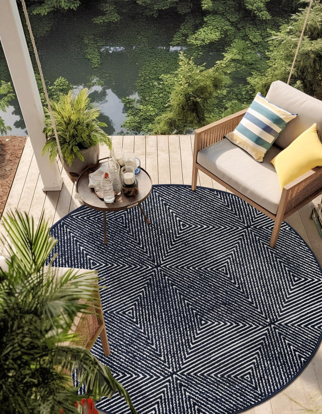 Navy Blue 5' 1 x 5' 1 Sabrina Soto Outdoor Round Area Rug Weather Resistant for Patio, Deck, Terrace, Balcony, Porch Durable Carpet for Exterior Home Design for Sale at Rug Engine