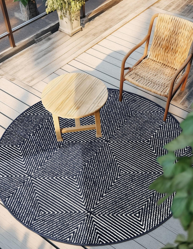 Navy Blue 3' 1 x 3' 1 Sabrina Soto Outdoor Round Area Rug Weather Resistant for Patio, Deck, Terrace, Balcony, Porch Durable Carpet for Exterior Home Design for Sale at Rug Engine