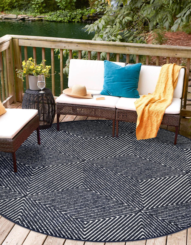 Navy Blue 10' x 10' Sabrina Soto Outdoor Round Area Rug Weather Resistant for Patio, Deck, Terrace, Balcony, Porch Durable Carpet for Exterior Home Design for Sale at Rug Engine