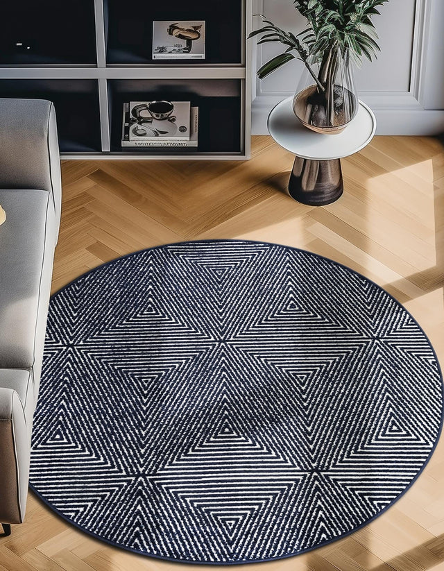 Navy Blue 3' 1 x 3' 1 Sabrina Soto Outdoor Round Area Rug Weather Resistant for Patio, Deck, Terrace, Balcony, Porch Durable Carpet for Exterior Home Design for Sale at Rug Engine