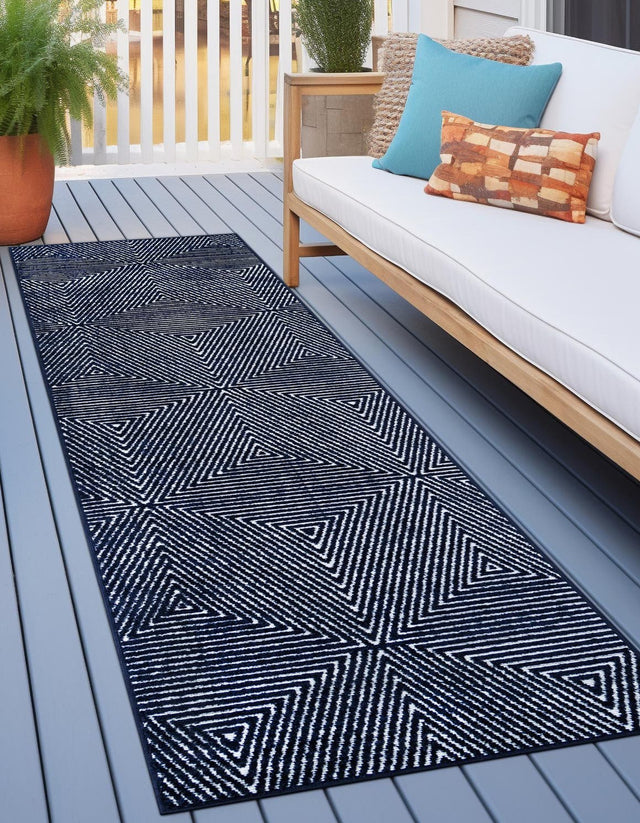 Navy Blue 2' 7 x 10' Sabrina Soto Outdoor Runner Area Rug Weather Resistant for Patio, Deck, Terrace, Balcony, Porch Durable Carpet for Exterior Home Design for Sale at Rug Engine