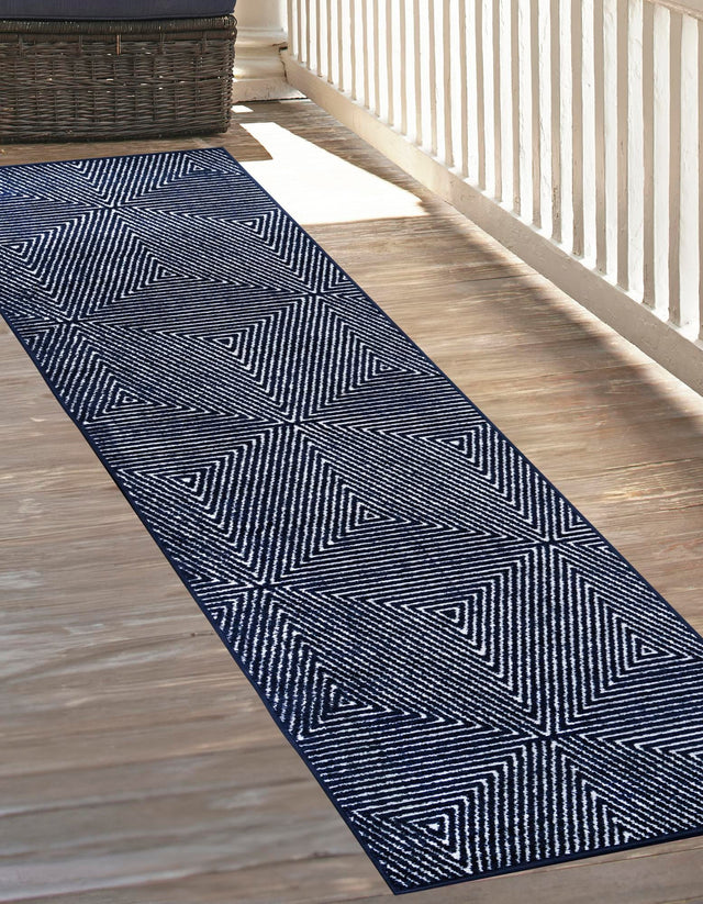 Navy Blue 2' x 6' 1 Sabrina Soto Outdoor Runner Area Rug Weather Resistant for Patio, Deck, Terrace, Balcony, Porch Durable Carpet for Exterior Home Design for Sale at Rug Engine