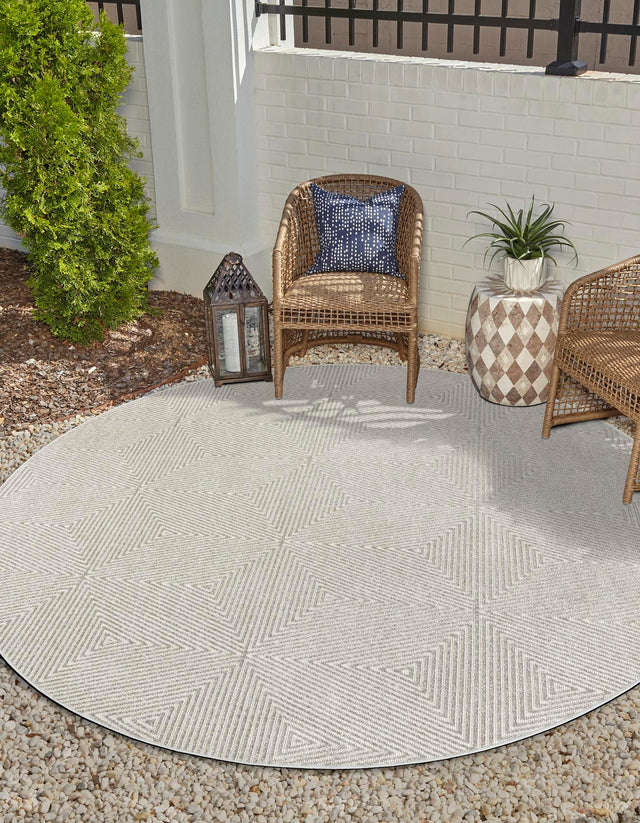 Gray 10' x 10' Sabrina Soto Outdoor Round Area Rug Weather Resistant for Patio, Deck, Terrace, Balcony, Porch Durable Carpet for Exterior Home Design for Sale at Rug Engine