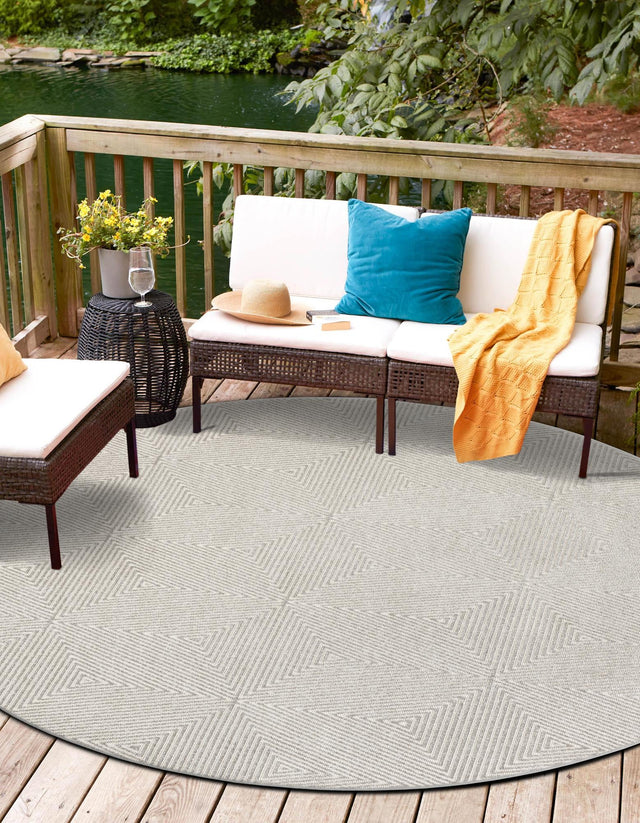 Gray 7' 10 x 7' 10 Sabrina Soto Outdoor Round Area Rug Weather Resistant for Patio, Deck, Terrace, Balcony, Porch Durable Carpet for Exterior Home Design for Sale at Rug Engine