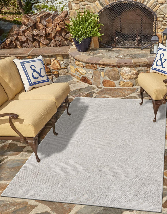 Gray 4' 1 x 6' 1 Sabrina Soto Outdoor Rectangle Area Rug Weather Resistant for Patio, Deck, Terrace, Balcony, Porch Durable Carpet for Exterior Home Design for Sale at Rug Engine