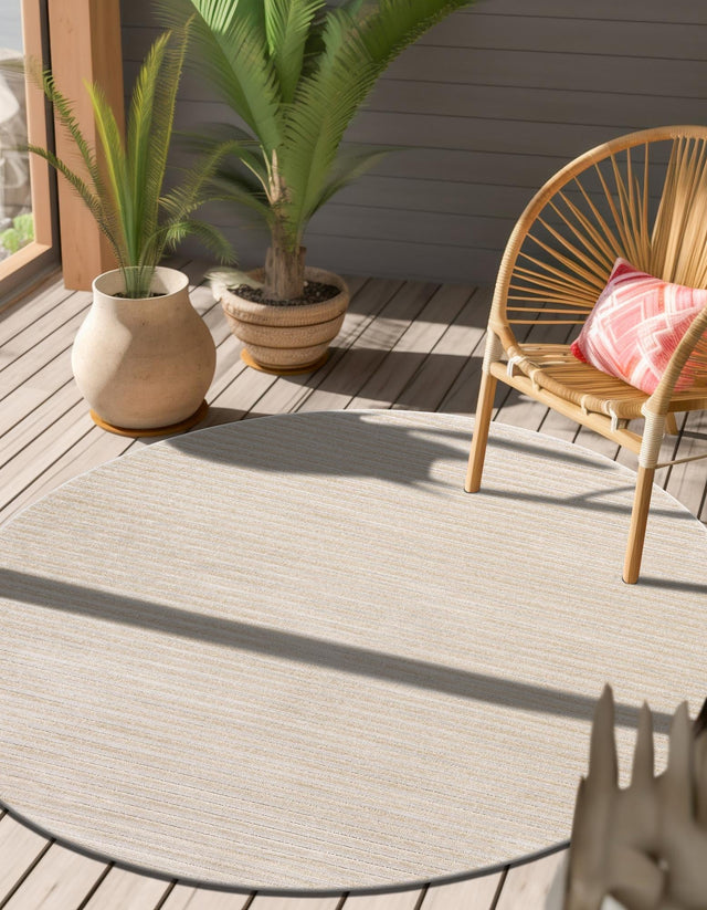 Beige and Ivory 10' x 10' Sabrina Soto Outdoor Round Area Rug Weather Resistant for Patio, Deck, Terrace, Balcony, Porch Durable Carpet for Exterior Home Design for Sale at Rug Engine