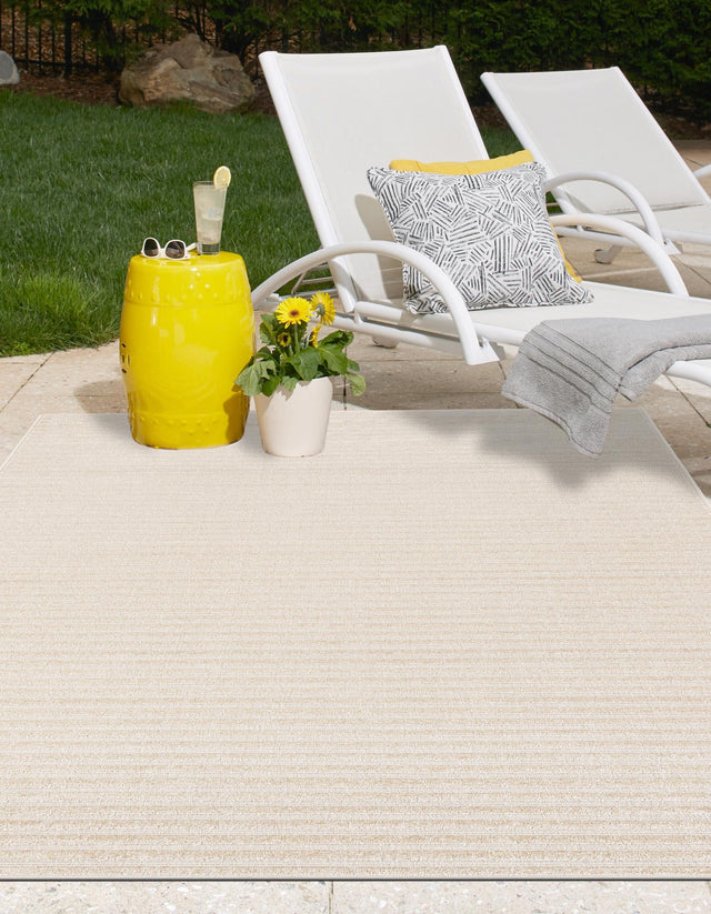 Beige and Ivory 9' x 12' Sabrina Soto Outdoor Rectangle Area Rug Weather Resistant for Patio, Deck, Terrace, Balcony, Porch Durable Carpet for Exterior Home Design for Sale at Rug Engine