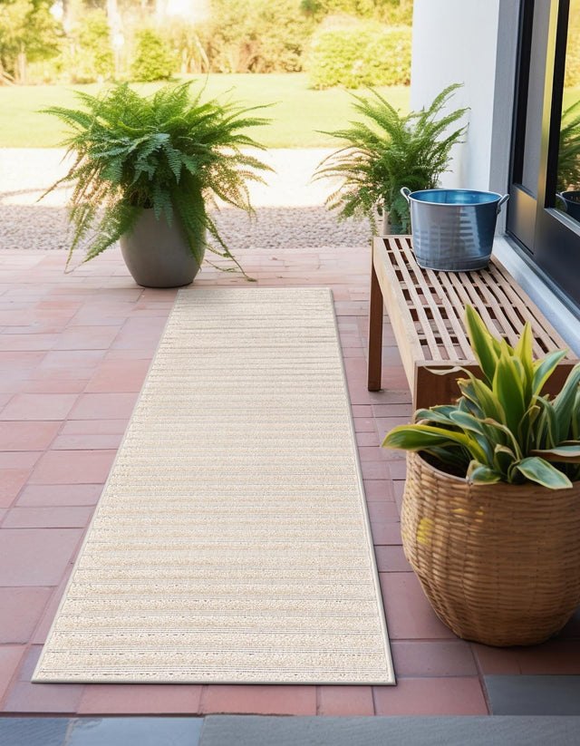 Beige and Ivory 2' x 8' Sabrina Soto Outdoor Runner Area Rug Weather Resistant for Patio, Deck, Terrace, Balcony, Porch Durable Carpet for Exterior Home Design for Sale at Rug Engine